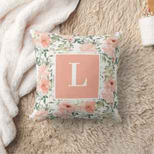Coussin Monogramme floral Rose de pêche