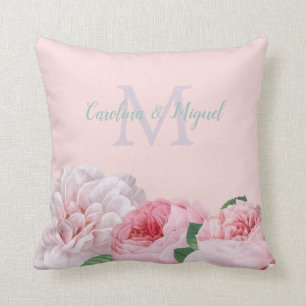 Coussin Monogramme Floral Roses roses roses Vintages Nom d