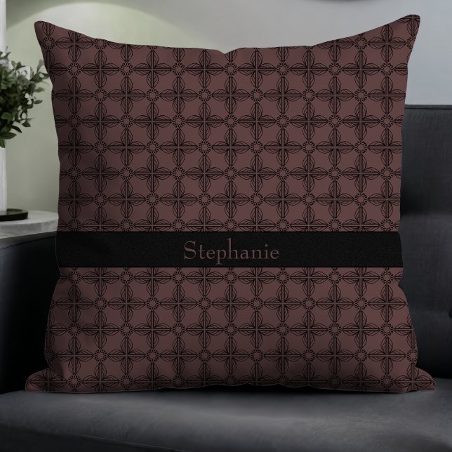 Coussin Monogramme floral simple et élégant Mocha (Créateur téléchargé)