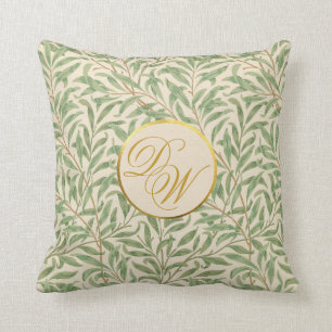 Coussin Monogramme Foliage Morris Vert Feuilles Faux Gold