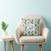 Coussin Monogramme Forêt Vert Feuilles Botanique 3 Initial (Chaise)