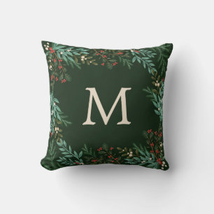 Coussin Monogramme Forme de couronne botanique Noël classi