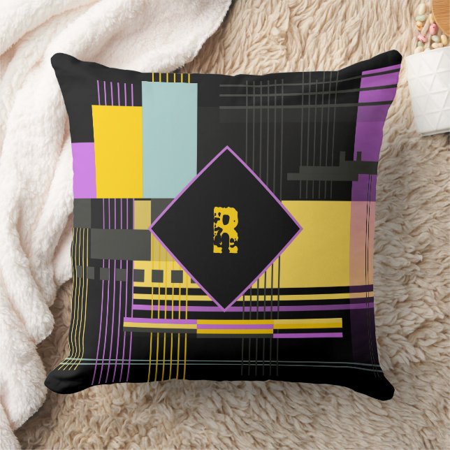 Coussin Monogramme Formes Géométriques Noir Jaune (Couverture)