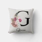 Coussin Monogramme G initiale floral rose boho (Recto)