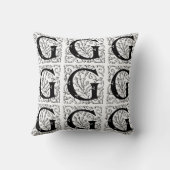 Coussin Monogramme G Modèle floral noir et blanc initial (Verso)