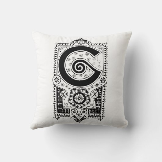 Coussin Monogramme G Modèle floral noir et blanc initial (Verso)