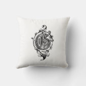 Coussin Monogramme G Modèle floral noir et blanc initial (Verso)
