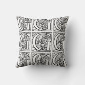 Coussin Monogramme G Modèle floral noir et blanc initial (Verso)