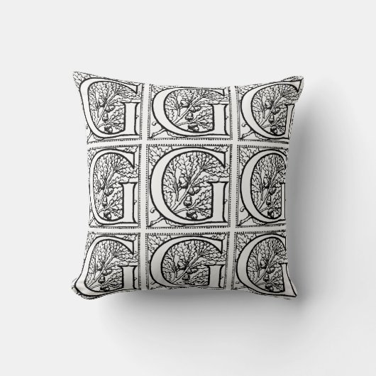 Coussin Monogramme G Modèle floral noir et blanc initial (Recto)