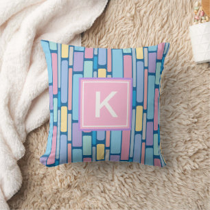 Coussin Monogramme géométrique coloré pour enfants rétro