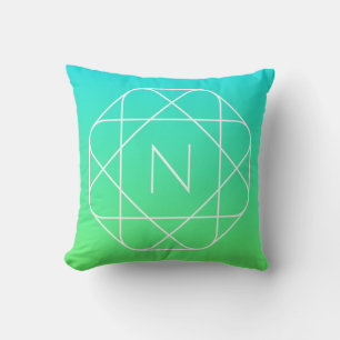 Coussin Monogramme géométrique cool Ombre Vert bleu et c