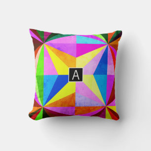 Coussin Monogramme géométrique multicolore moderne coloré