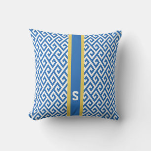 Coussin Monogramme géométrique principal grec bleu chic de