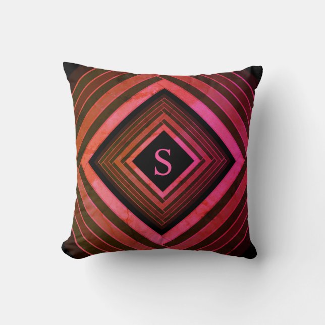 Coussin Monogramme géométrique rose rustique Carré moderne (Recto)