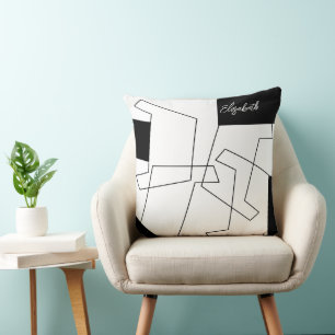 Coussin Monogramme géométrique tendance noir et blanc