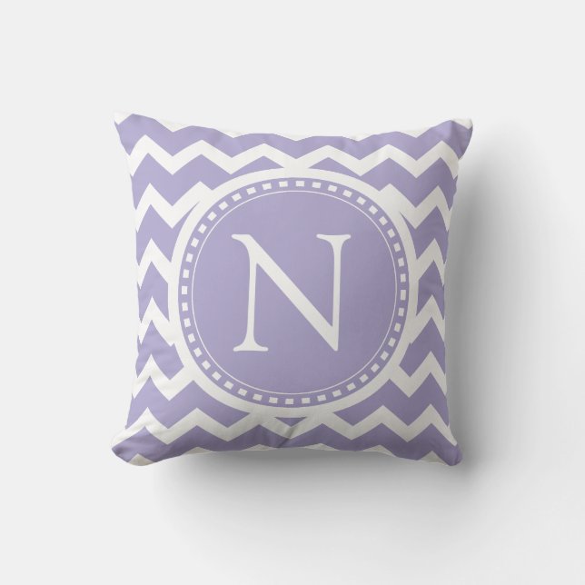Coussin Monogramme Girly lilas de zigzag de Puple Chevron (Recto)
