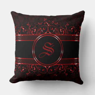 Coussin Monogramme gothique noir et rouge orné