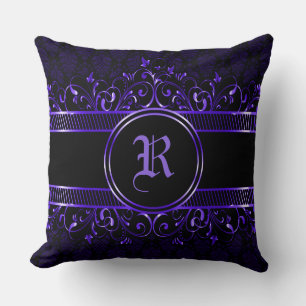 Coussin Monogramme gothique orné noir et pourpre