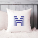 Coussin Monogramme Gras Moderne | N'importe quelle couleur<br><div class="desc">Cette coussin moderne et élégante présente votre monogramme dans une première typographie à la mode, rayée, de style disco. Le coussin tel qu'illustré ici présente une lettre bleue sur un arrière - plan blanc, mais vous pouvez facilement choisir n'importe quelle couleur pour la lettre et l'arrière - plan dans l'outil...</div>