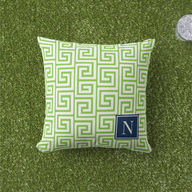 Coussin Monogramme grec Prépa – Vert Citron et Marine (Herbe)