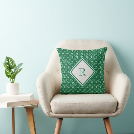 Coussin Monogramme Green White Snowflics Noël d'hiver (Chaise)