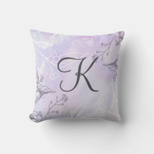 Coussin Monogramme Gris blanc Violet Floral