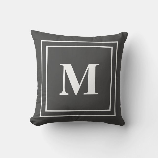 Coussin Monogramme gris et blanc moderne (Recto)