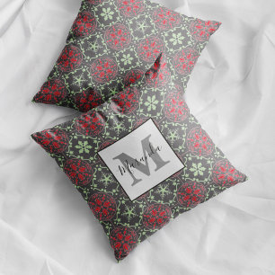 Coussin Monogramme gris flocon de neige de Noël