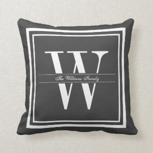 Coussin Monogramme gris-foncé de frontière