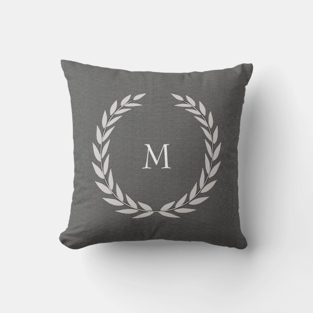 Coussin Monogramme gris-foncé de toile de jute de (Recto)