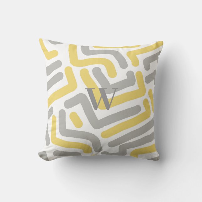 Coussin Monogramme gris jaune moderne géométrique (Recto)