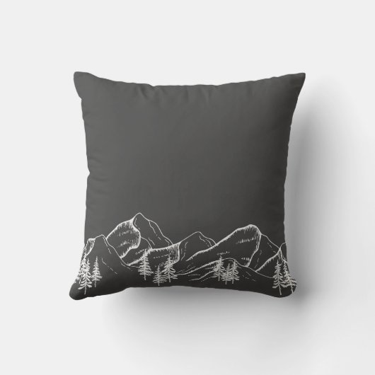 Coussin Monogramme gris Montagne Famille d'hiver (Verso)