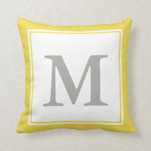 Coussin Monogramme gris personnalisé sur jaune