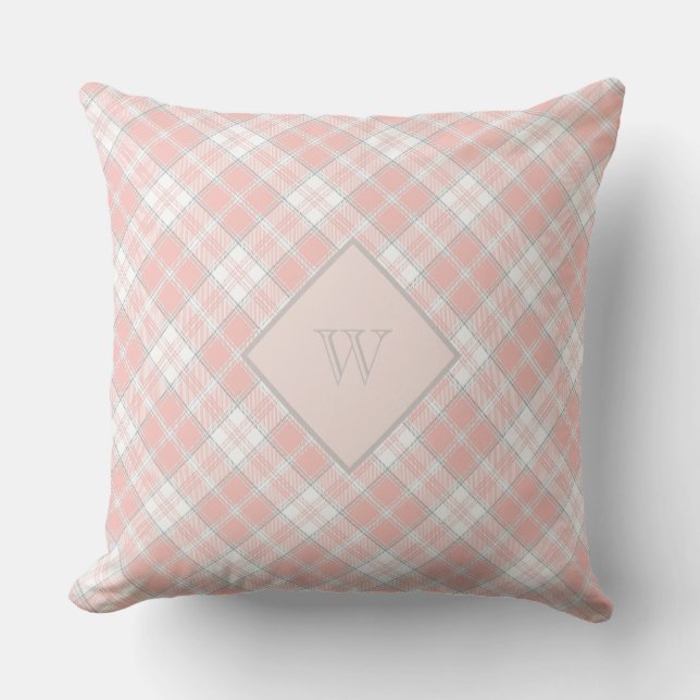 Coussin Monogramme gris rose doux En vichy Plaid (Recto)