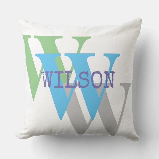 Coussin monogramme gris vert blanc minimal Jeu d'oreiller (Recto)