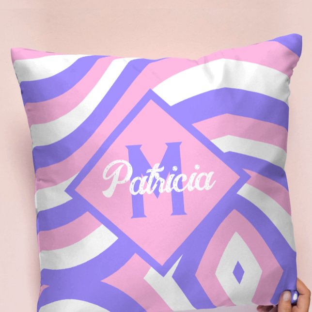 Coussin Monogrammé Groovy rose et violet psychédélique des (Créateur téléchargé)