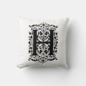Coussin Monogramme H Modèle floral noir et blanc initial (Recto)