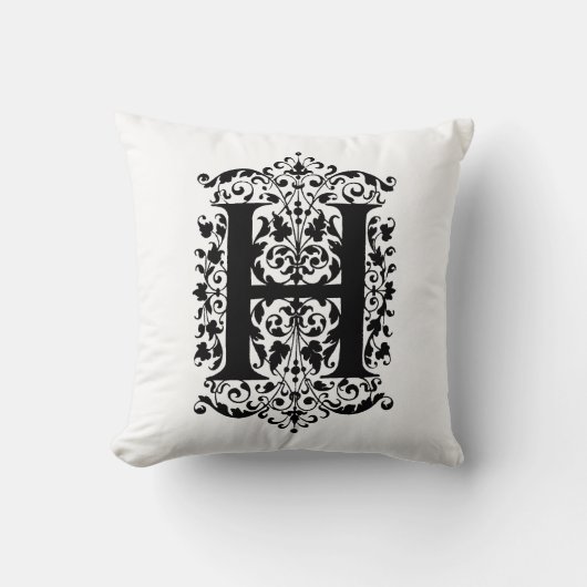 Coussin Monogramme H Modèle floral noir et blanc initial (Recto)