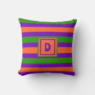 Coussin Monogramme Halloween violet orange et vert