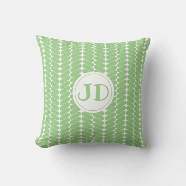 Coussin monogramme herringbonen vert clair motif (Recto)