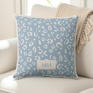 Coussin Monogramme imprimé taches de léopard bleu Initiale