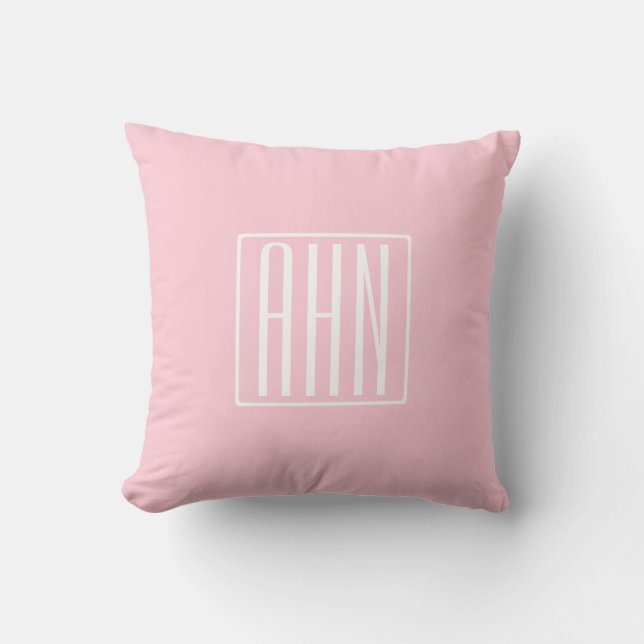 Coussin Monogramme initial | Blanc sur rose clair (Recto)