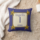 Coussin Monogramme Initial Bleu Or Étoiles Lettre I Souven (Couverture)