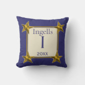 Coussin Monogramme Initial Bleu Or Étoiles Lettre I Souven (Recto)