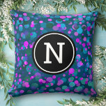 Coussin Monogramme initial bleu pourpre confetti points su<br><div class="desc">Des points de confettis aux tons bleu turquoise, violet, rose et vert mermaid sur un arrière - plan turquoise foncé ornent cet oreiller chic et moderne. Customisez cet élégant oreiller à lancer avec votre monogramme initial. Faites une déclaration amusante et élégante chaque fois que vous vous relaxez avec elle. Aussi...</div>