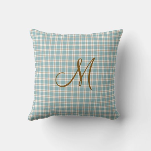 Coussin Monogramme Initial Brun Bleu Clair et Brun à carre (Verso)