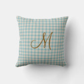Coussin Monogramme Initial Brun Bleu Clair et Tan à Carrea (Verso)