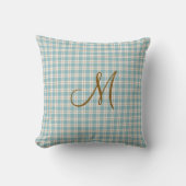 Coussin Monogramme Initial Brun Bleu Clair et Tan à Carrea (Recto)