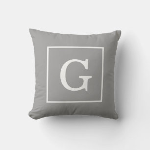 Coussin Monogramme Initial Cadre Gris Foncé Blanc