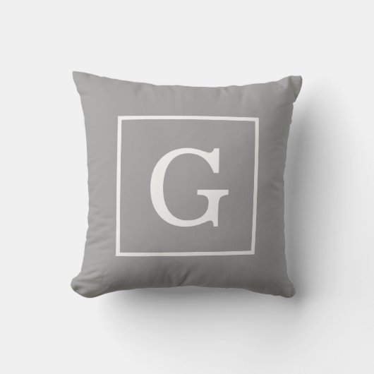Coussin Monogramme Initial Cadre Gris Foncé Blanc (Recto)
